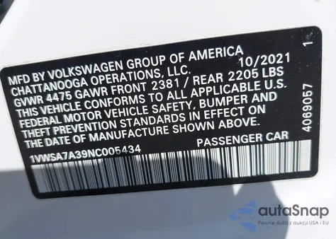 2022 Volkswagen Passat 2.0T Se из США, поврежденный, VIN 1VWSA7A39NC005434